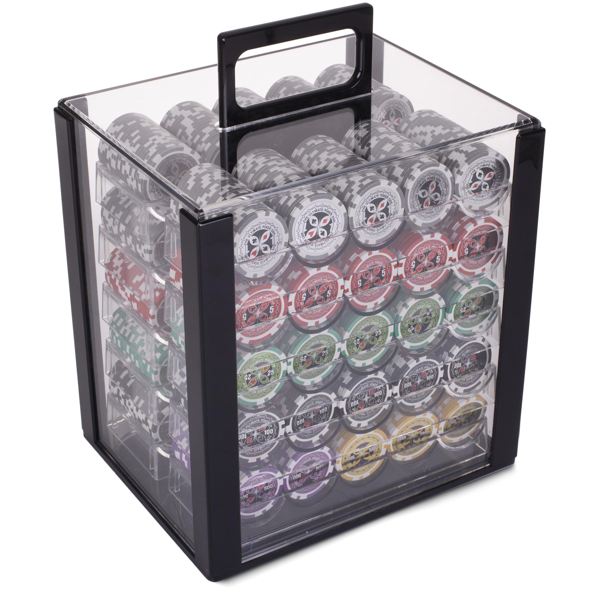 Ultimate 14-gram Poker Chip Set in Acrylic Case (1000 Count) - Clay Composite