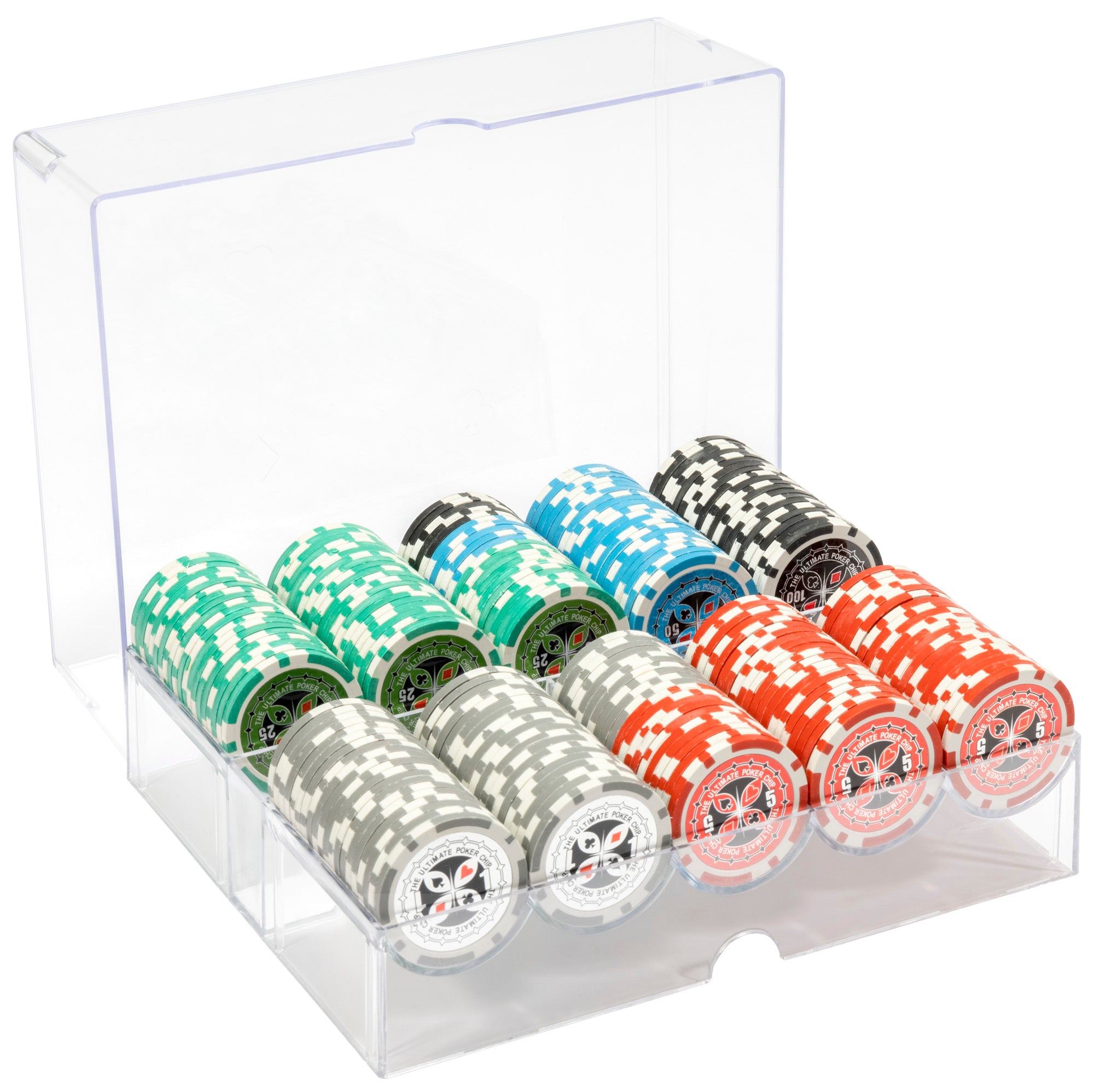 Ultimate 14-gram Poker Chip Set in Acrylic Tray (200 Count) - Clay Composite