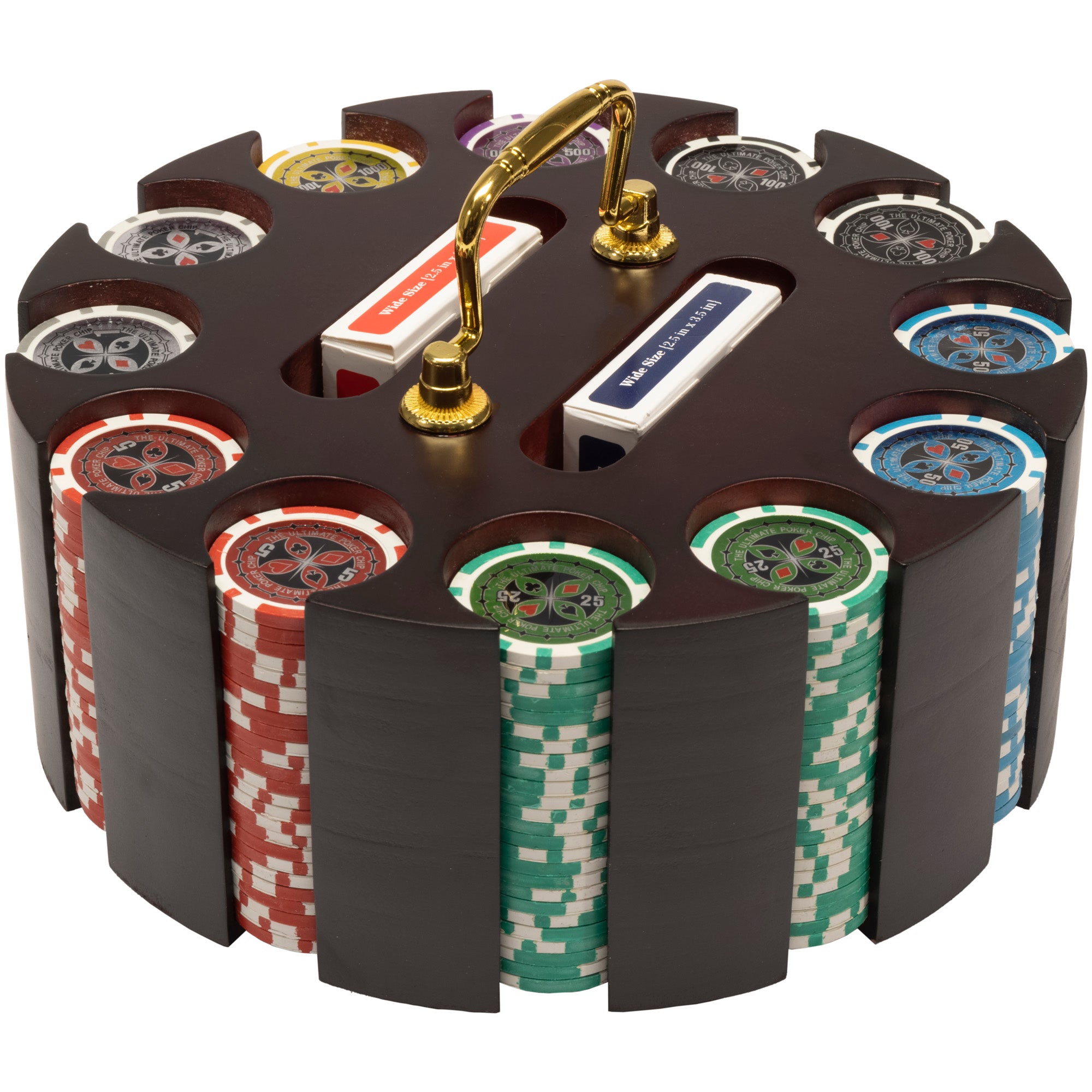 Ultimate 14-gram Poker Chip Set in Wood Carousel (300 Count) - Clay Composite