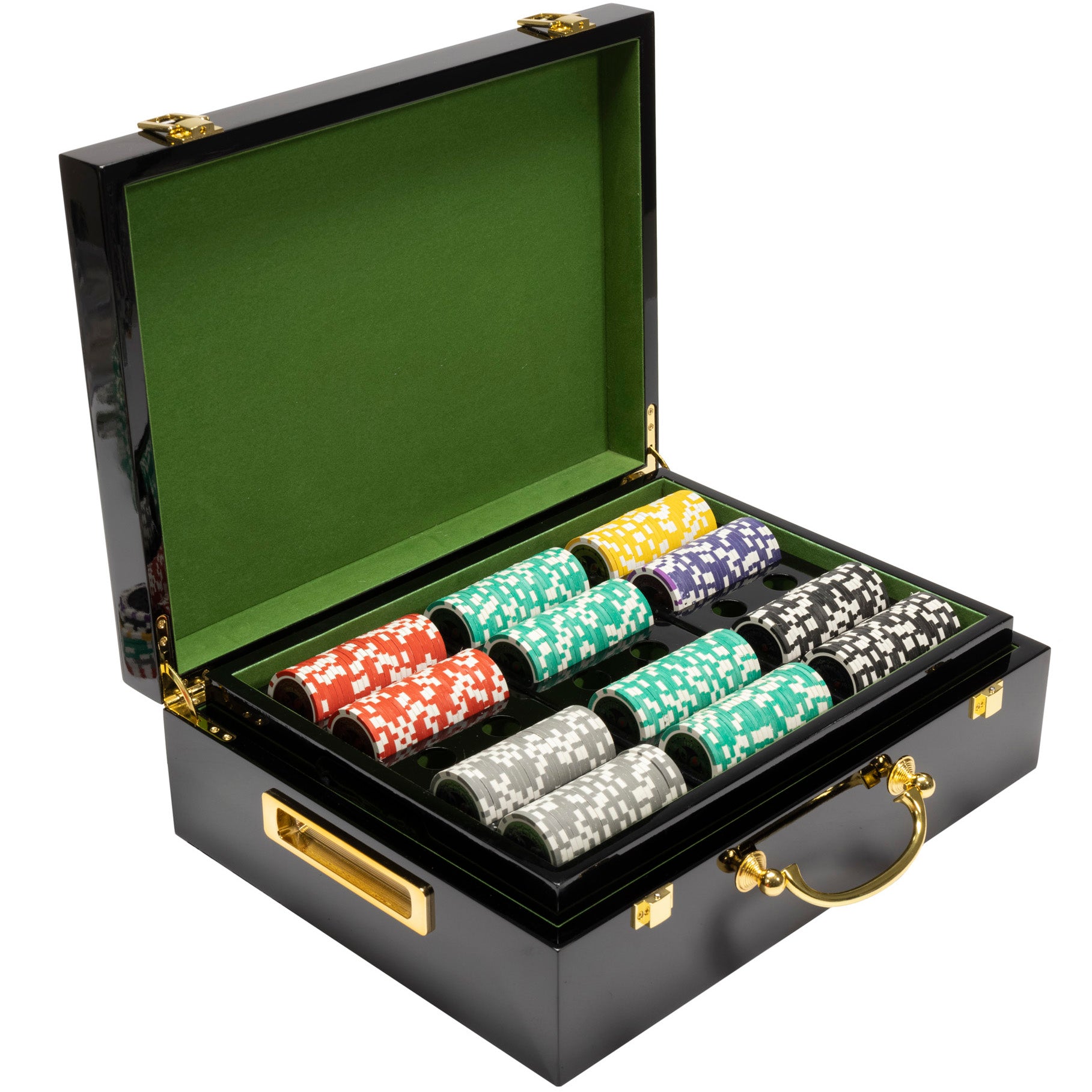 Ultimate 14-gram Poker Chip Set in Hi Gloss Wood Case (500 Count) - Clay Composite