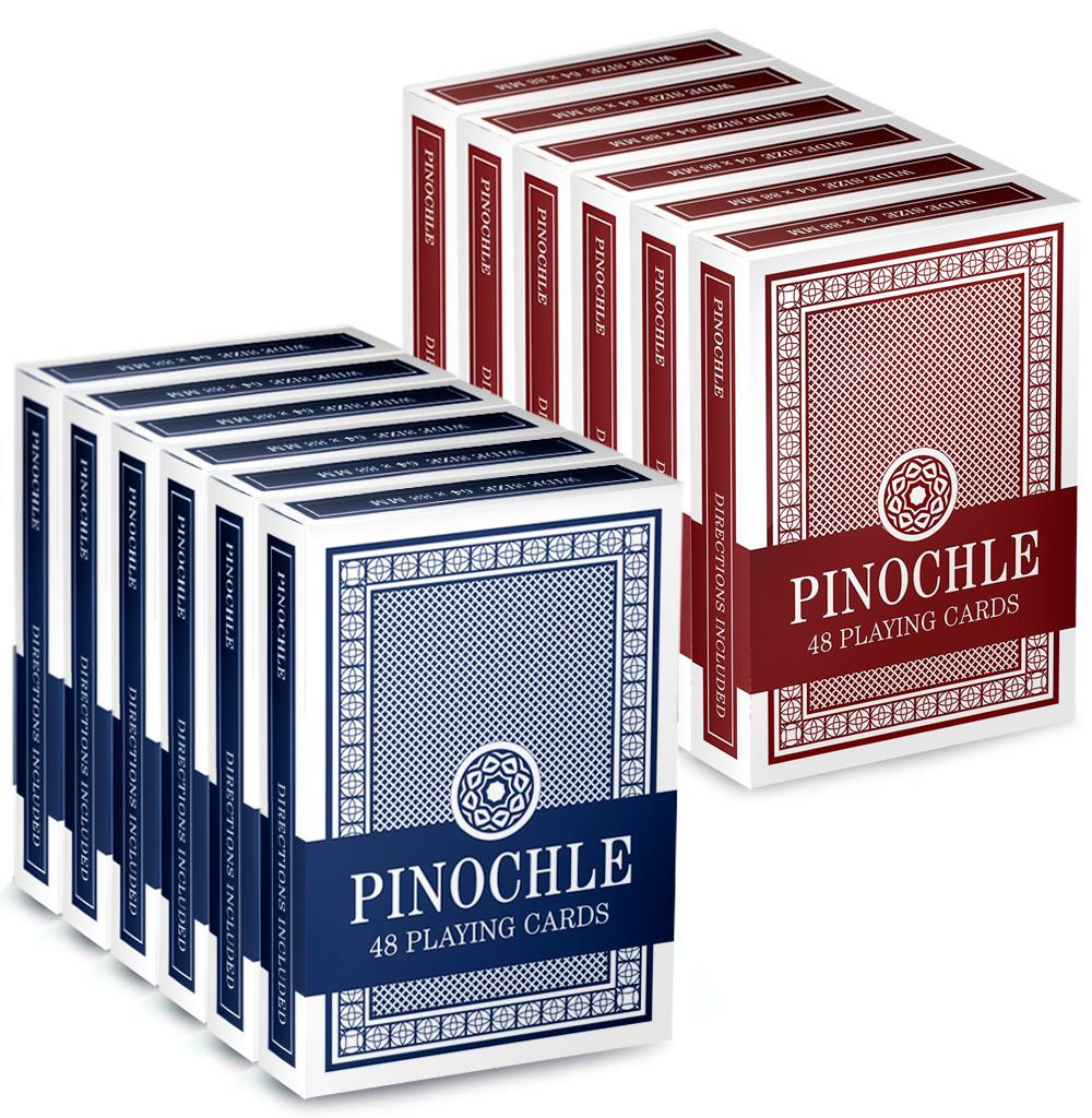 12 Pack of Pinochle Playing Cards (6 Red/6 Blue) by Brybelly