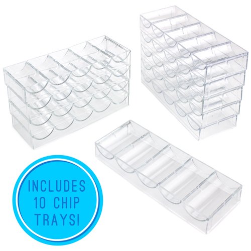 Acrylic Poker Chip Case with 10 Acrylic Chip Trays - Holds 1000 Chips