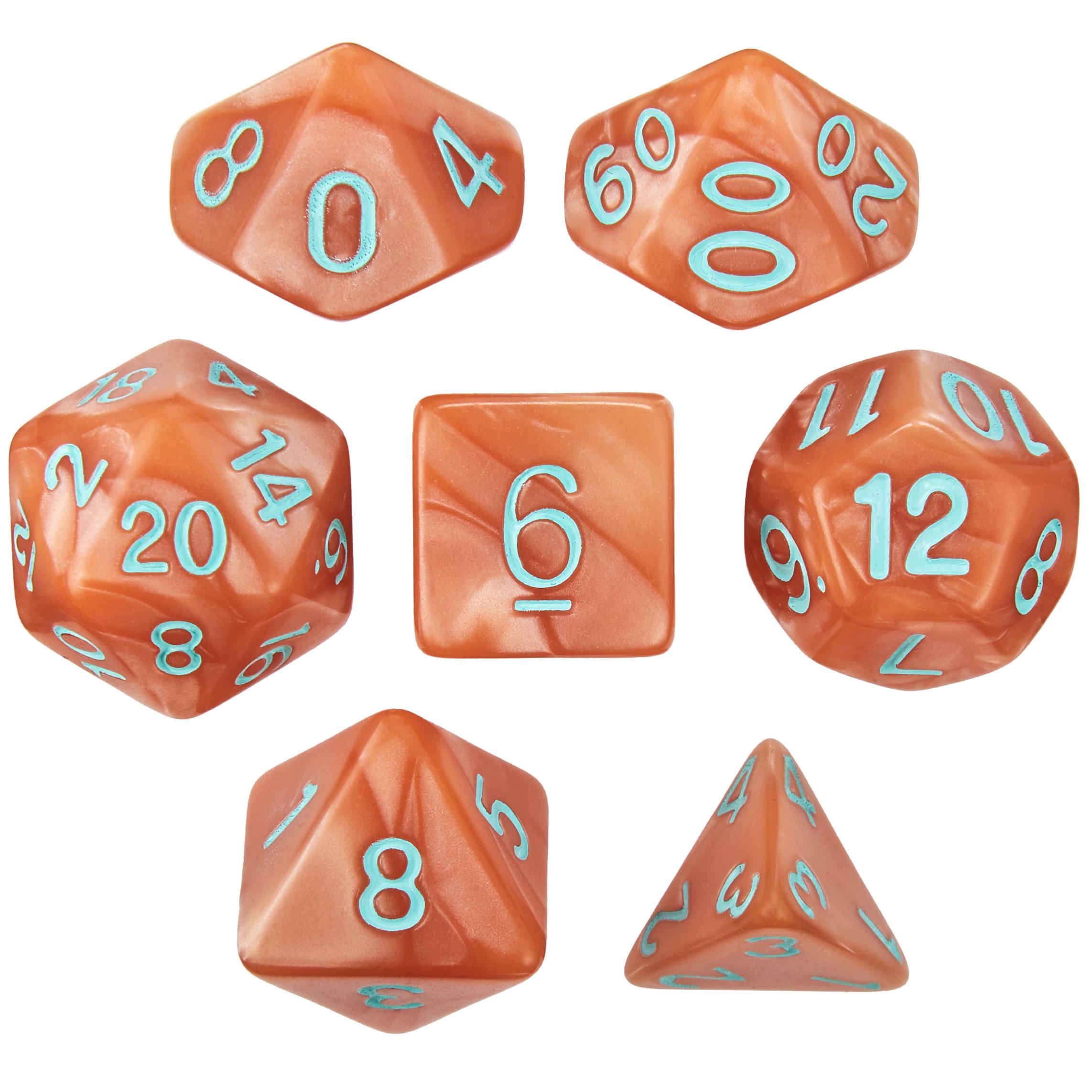 Set of 7 Dice - Precursor's Legacy - Pearlized Copper with Green Paint
