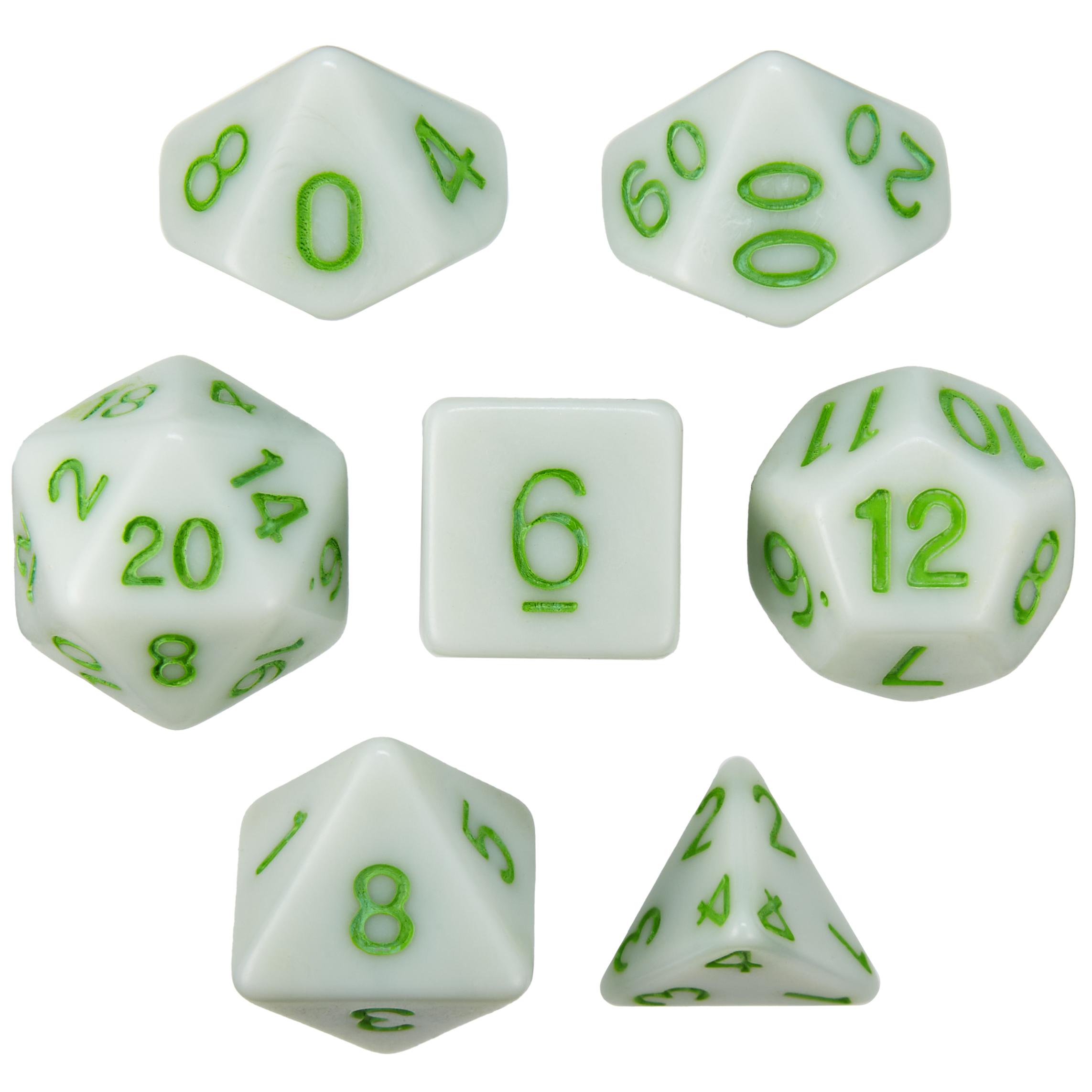 Set of 7 Dice - Grave Moss - Solid Green with Green Paint