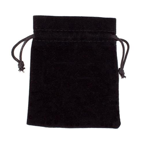 Medium 3in x 4in Plain Black Velour Pouch with Drawstring