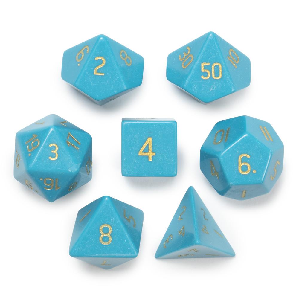 Set of 7 Handmade Stone Polyhedral Dice, Turquoise