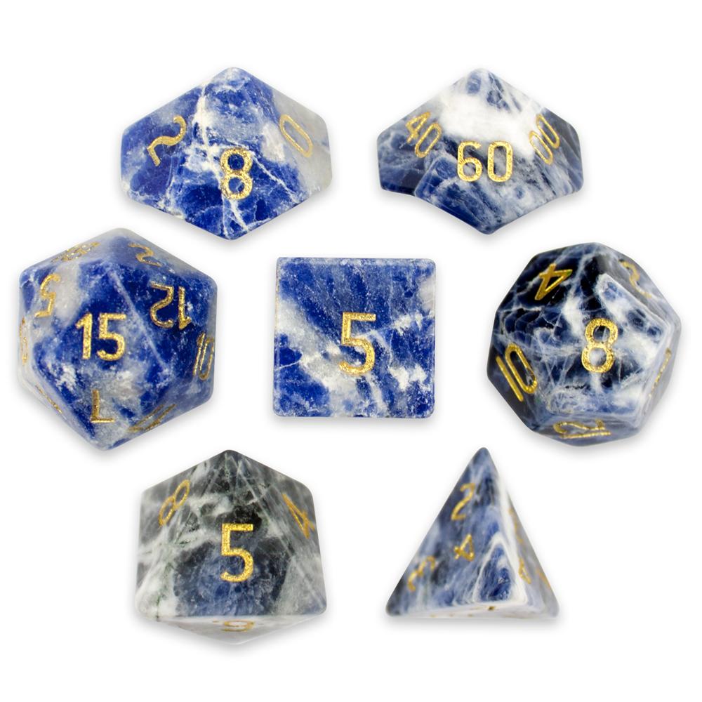Set of 7 Handmade Stone Polyhedral Dice, Sodalite