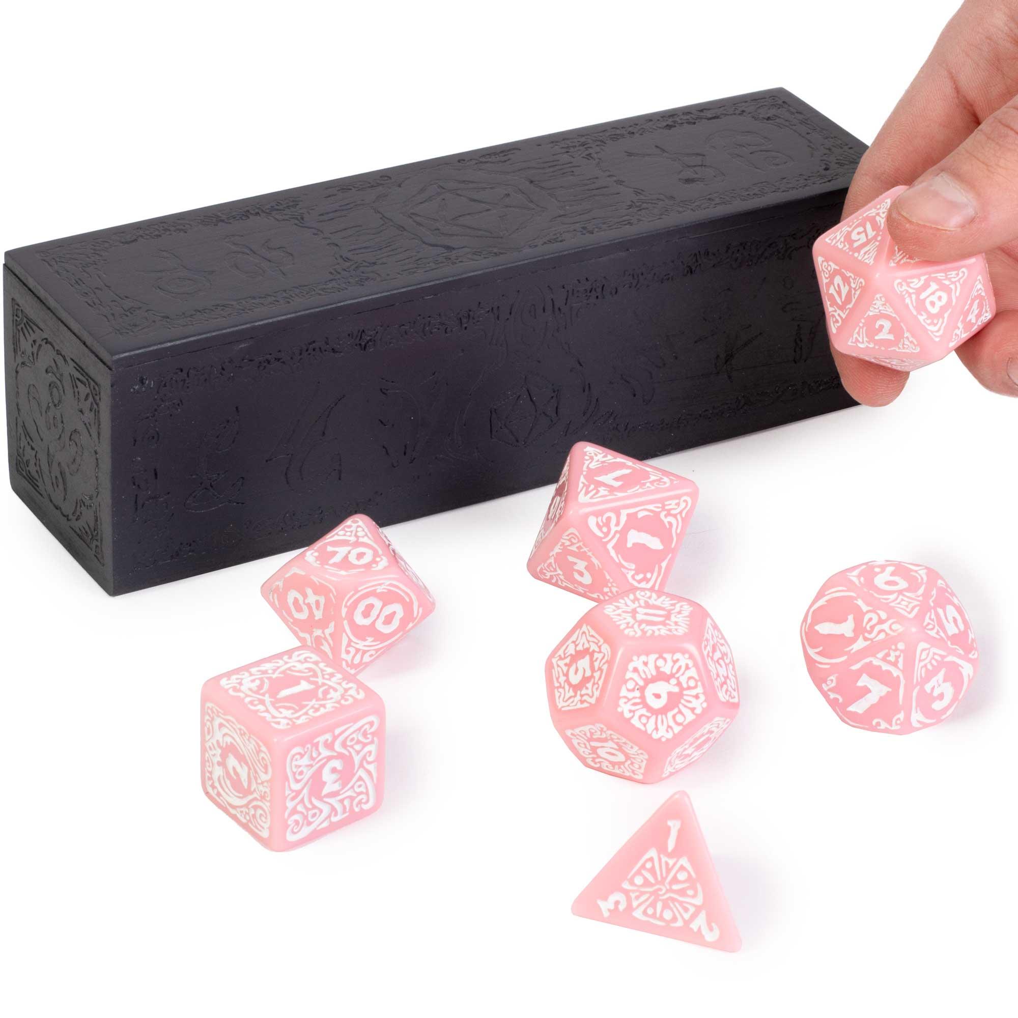 Titan Dice, Calliope - 25mm Giant Polyhedral Dice - Cherry Blossom with White