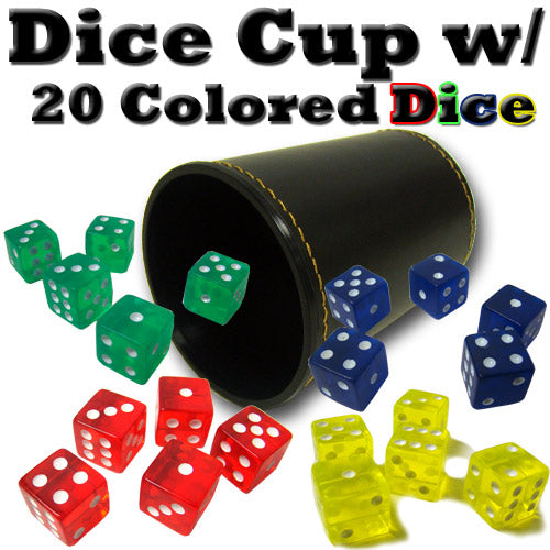 Synthetic Leather Dice Cup with 20 Colored Dice