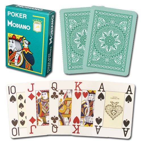 Modiano Cristallo Poker Size, 4 PIP Jumbo Dark Green - 12 Decks - BULK