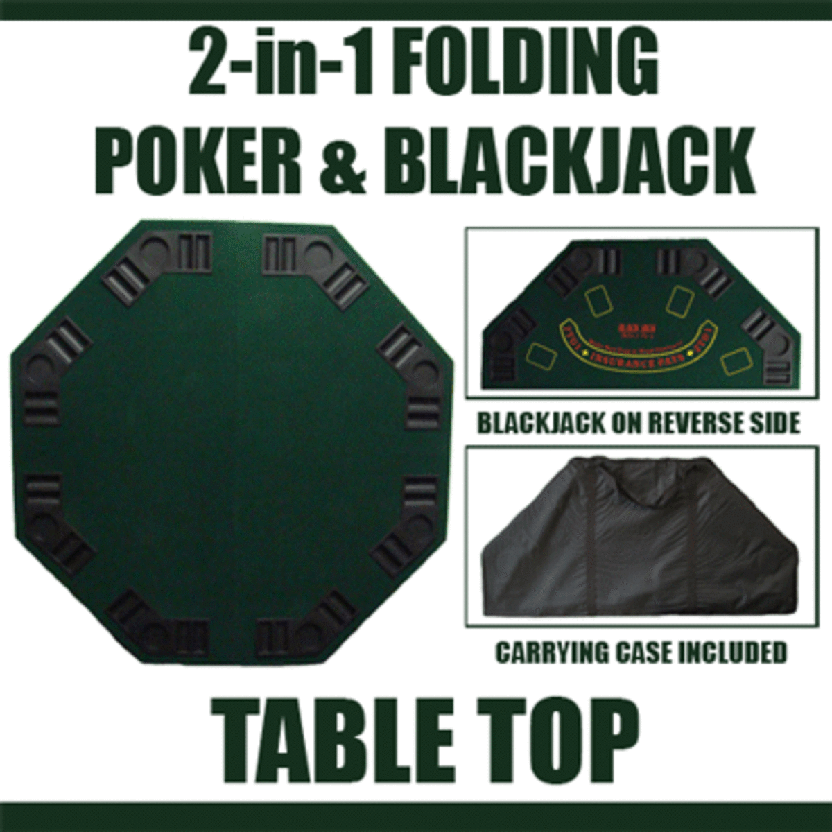 48" Green Octagon Folding Table Top - Poker & Blackjack Layouts