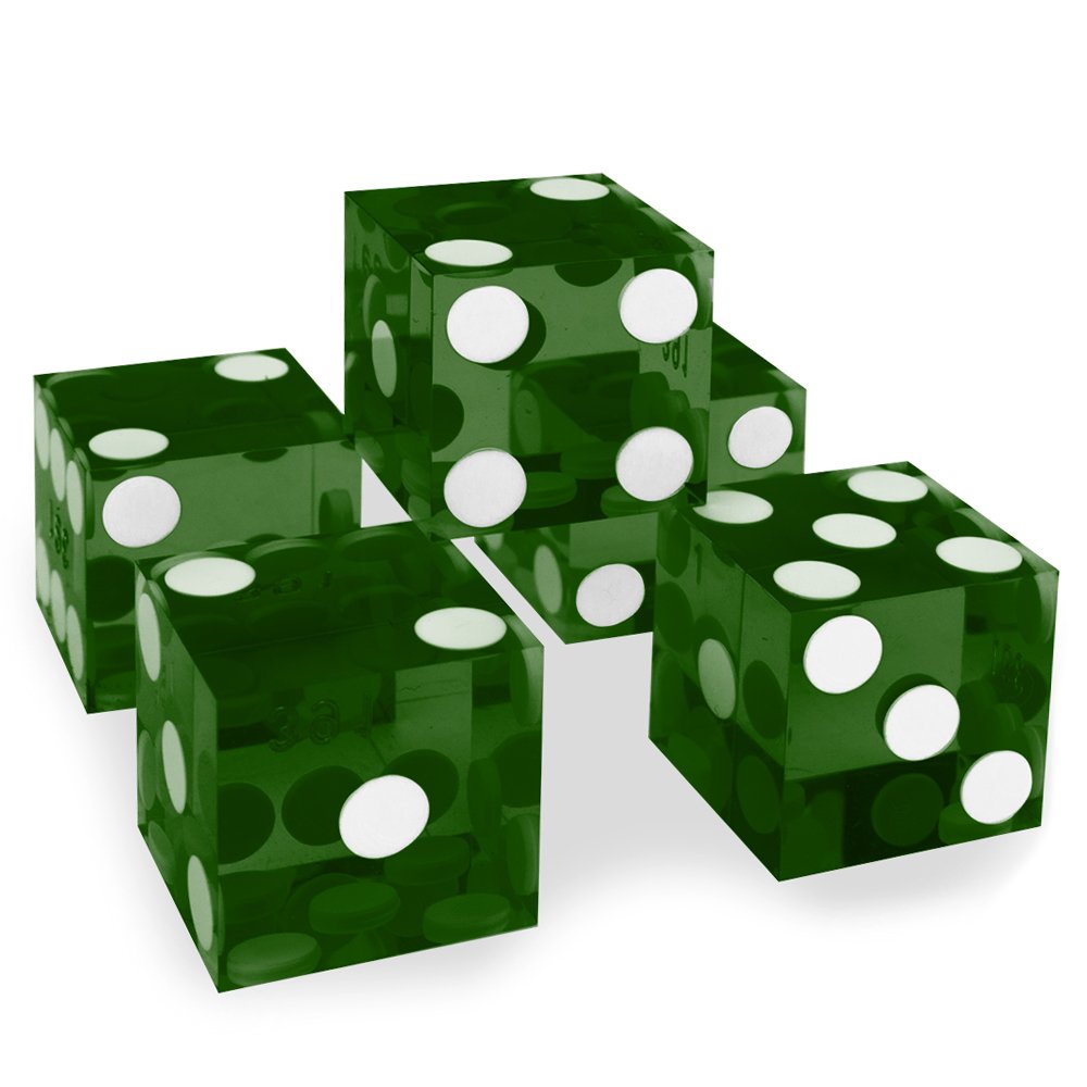 Precision 19mm Casino Dice (5-pack Green) - Razor Edge, Matching Serial Numbers