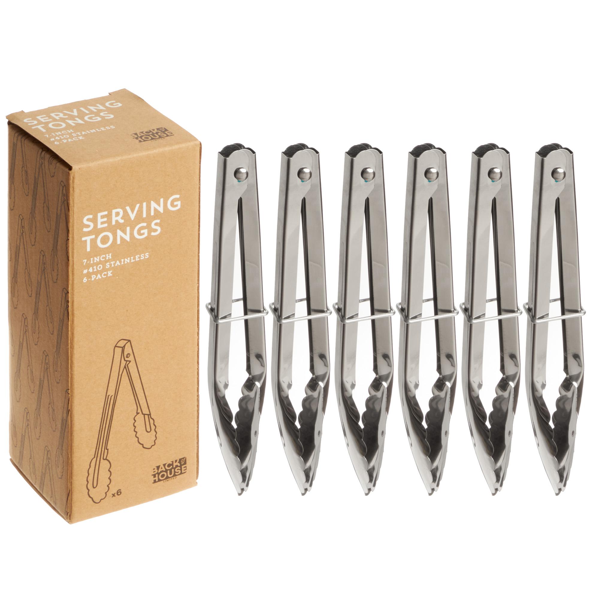 6-pack Stainless Steel Serving Tongs, 7"