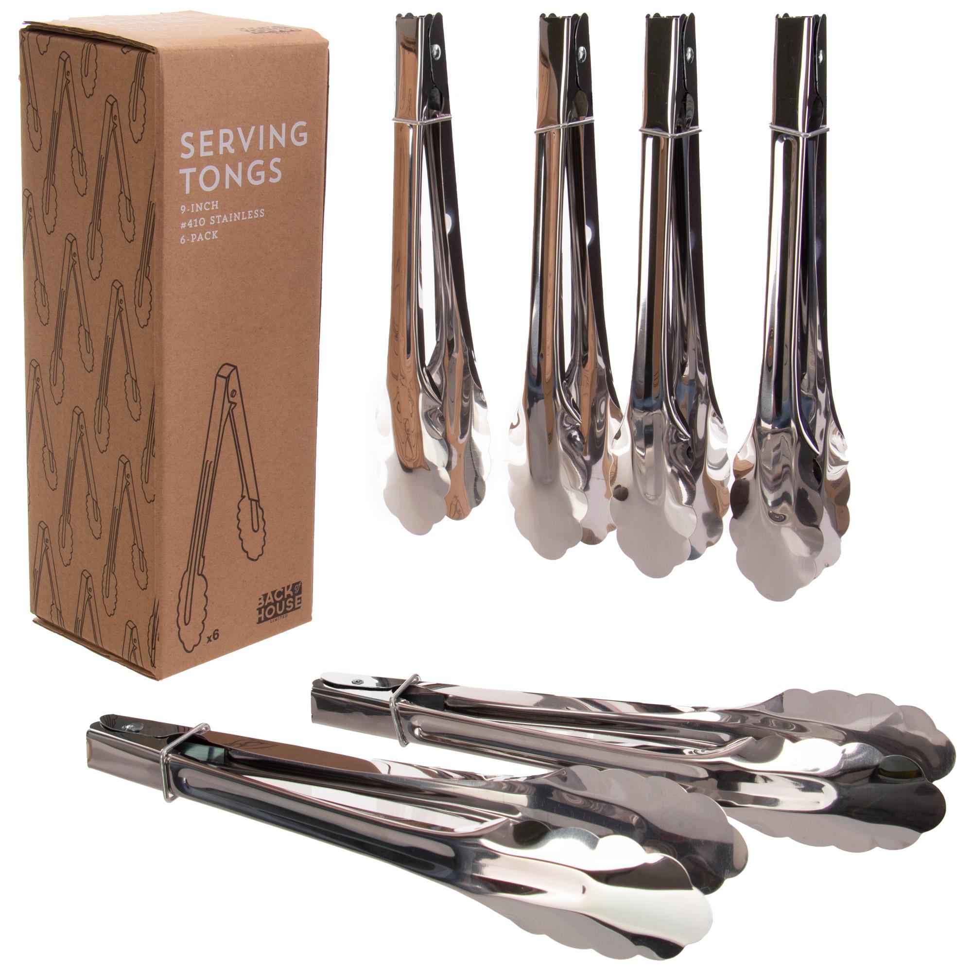 6-pack Stainless Steel Serving Tongs, 9"