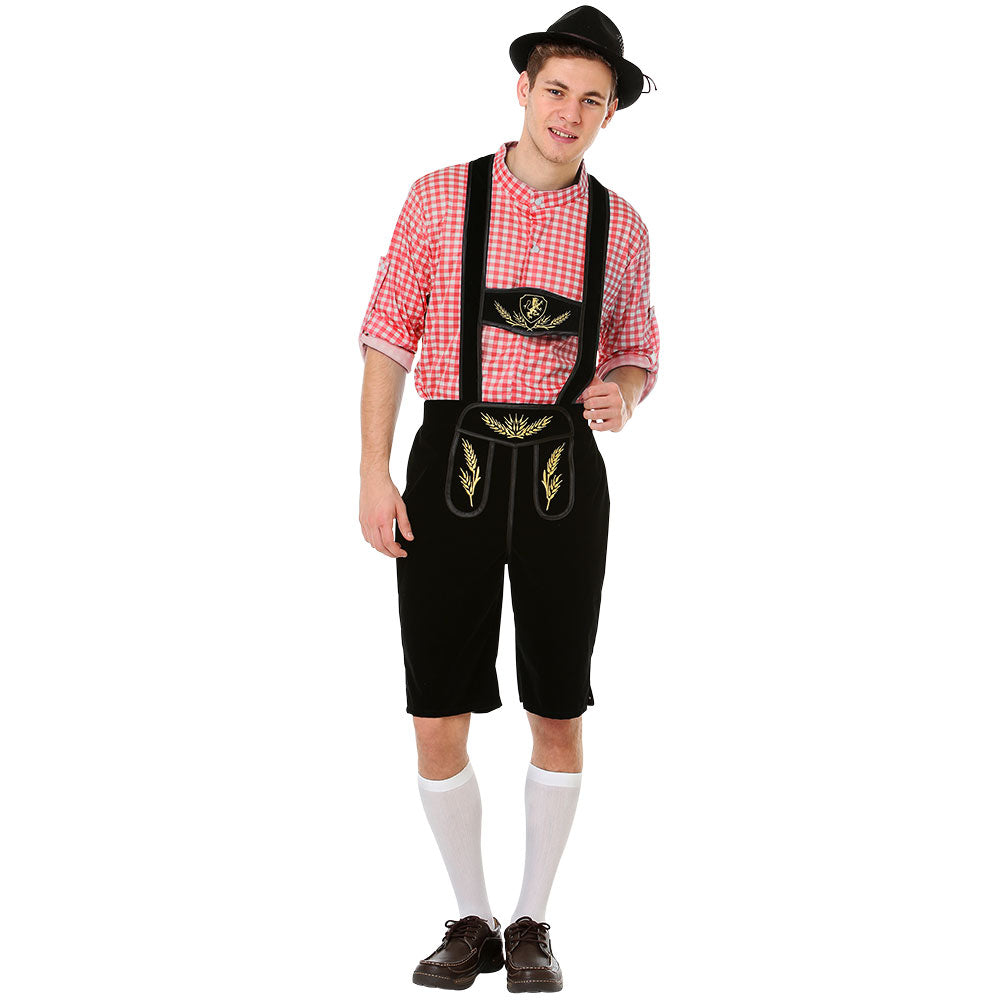 Oktoberfest Lederhosen, Red - Mens Halloween Costume