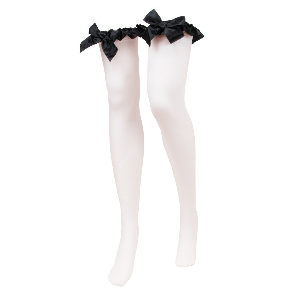 White with Black Bows Thigh High Costume Tights