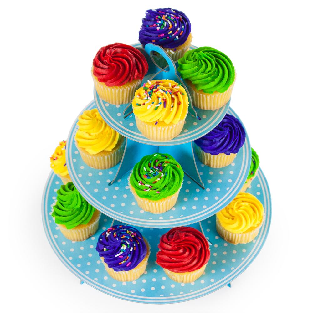 Blue Polka Dot 3 Tier Cupcake Stand, 14in Tall by 12in Wide
