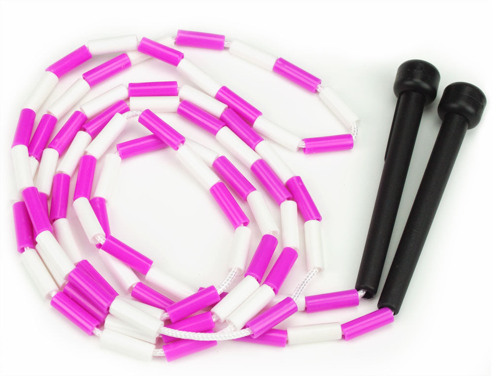 Pink and White 7-foot jump rope with plastic segmentation