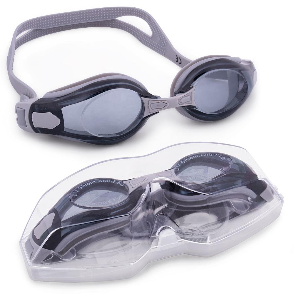 Clear Swimming Goggles with Case, Gray