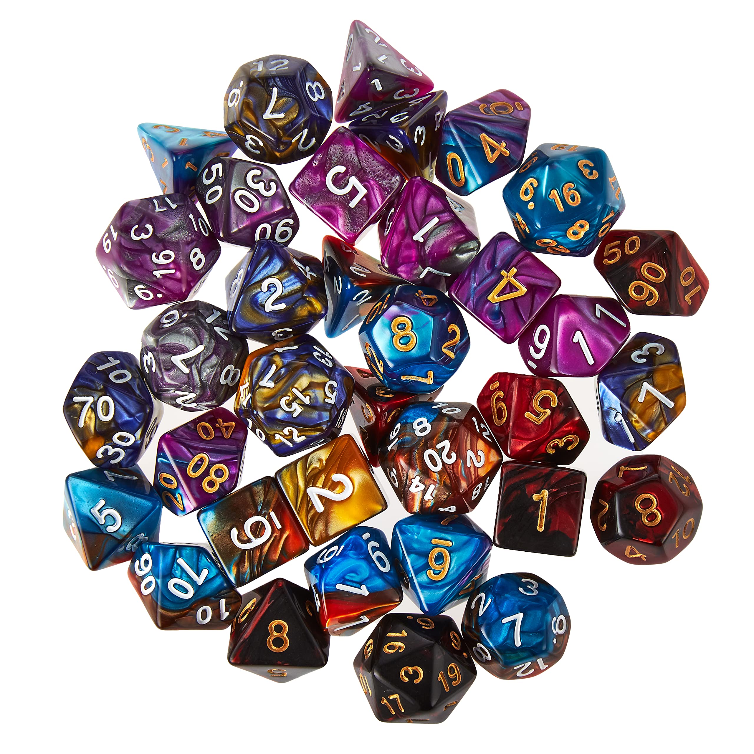 Malicious Mixtures Polyhedral Dice, 5 Sets of 7 Dice