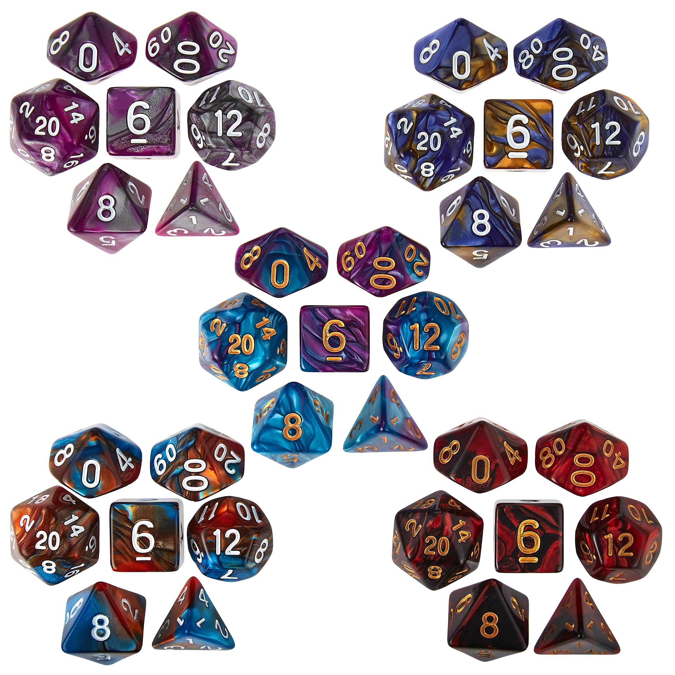 Malicious Mixtures Polyhedral Dice, 5 Sets of 7 Dice